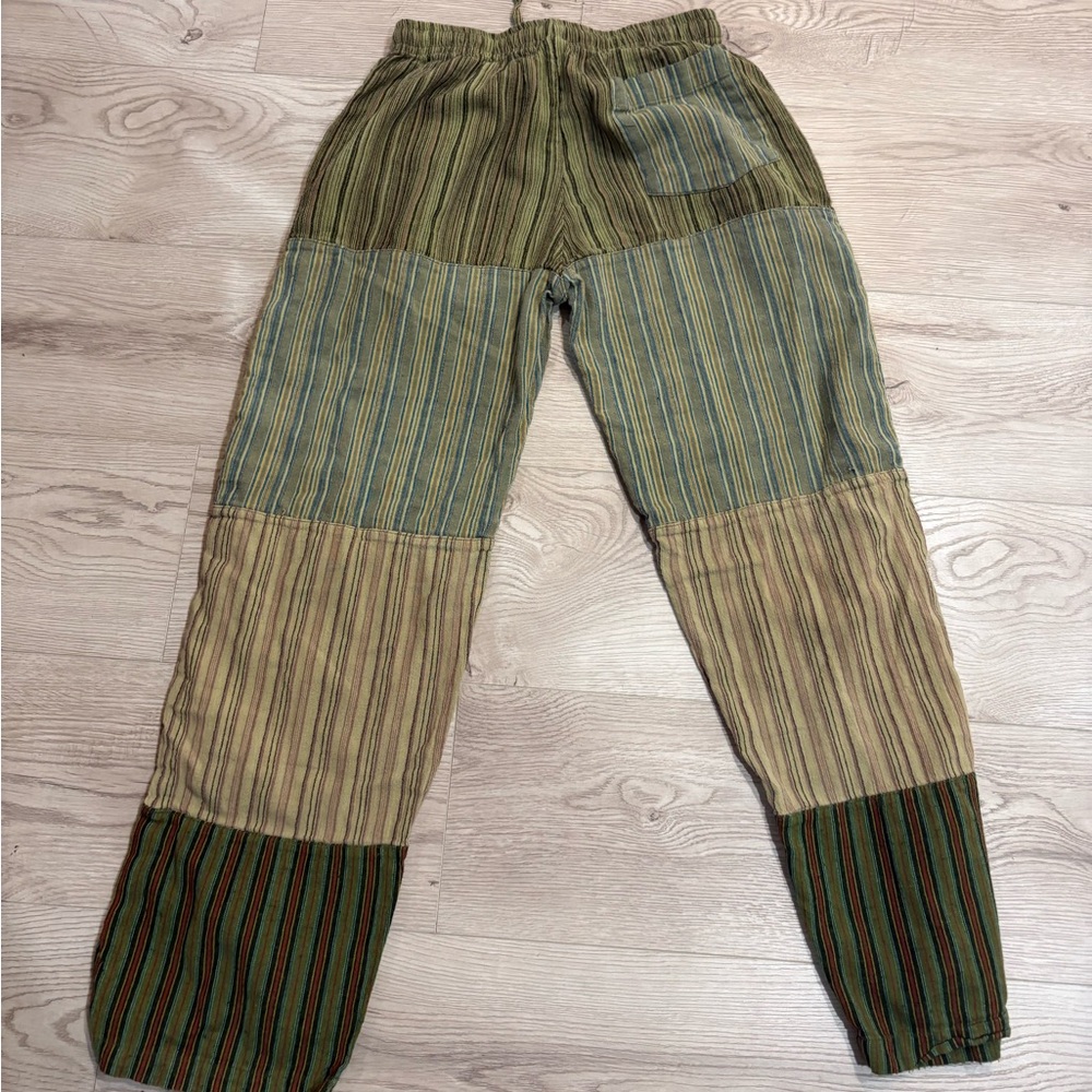 SOUL FLOWER M (Jrs) boho striped sage Eco green pull-on pants. 100% cotton. EUC - Picture 3 of 5